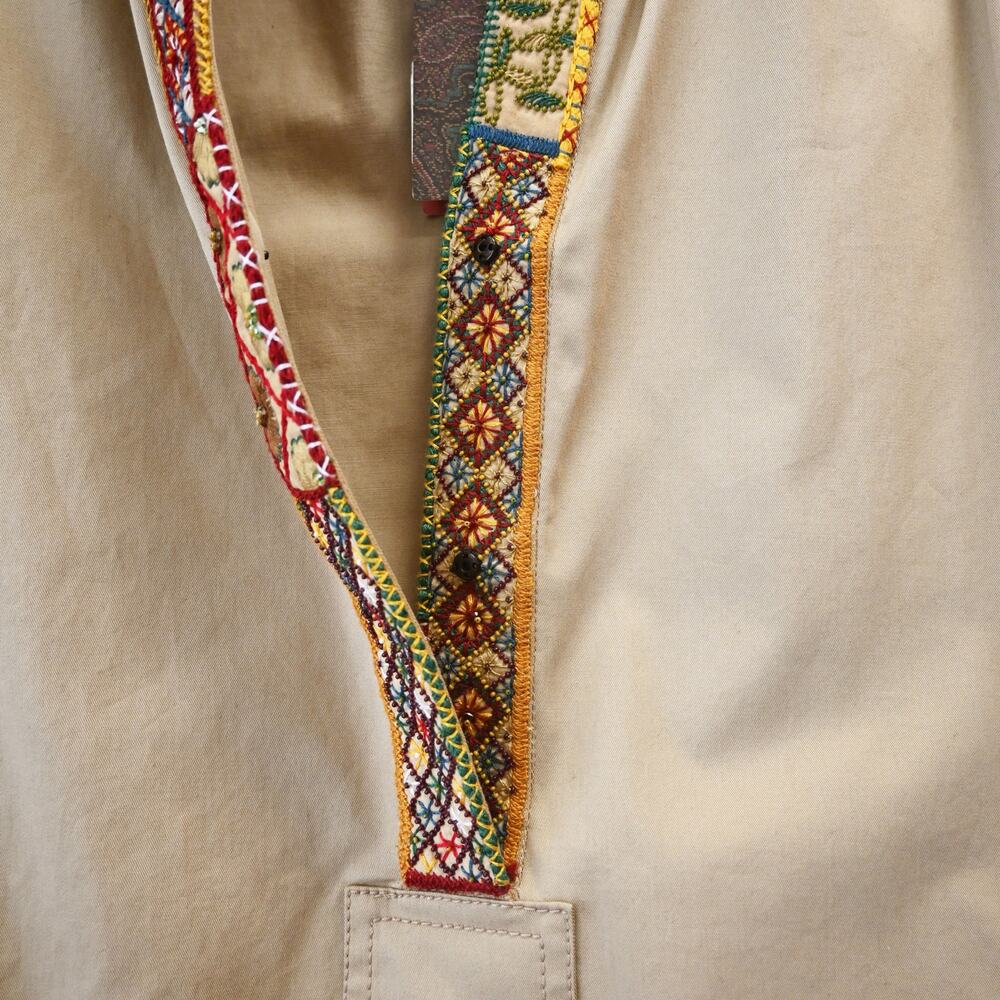 Etro Milano Embroidered Neck Tan Cotton Blend Tunic Dress Size 42 Approx US 6 - Picture 6 of 13